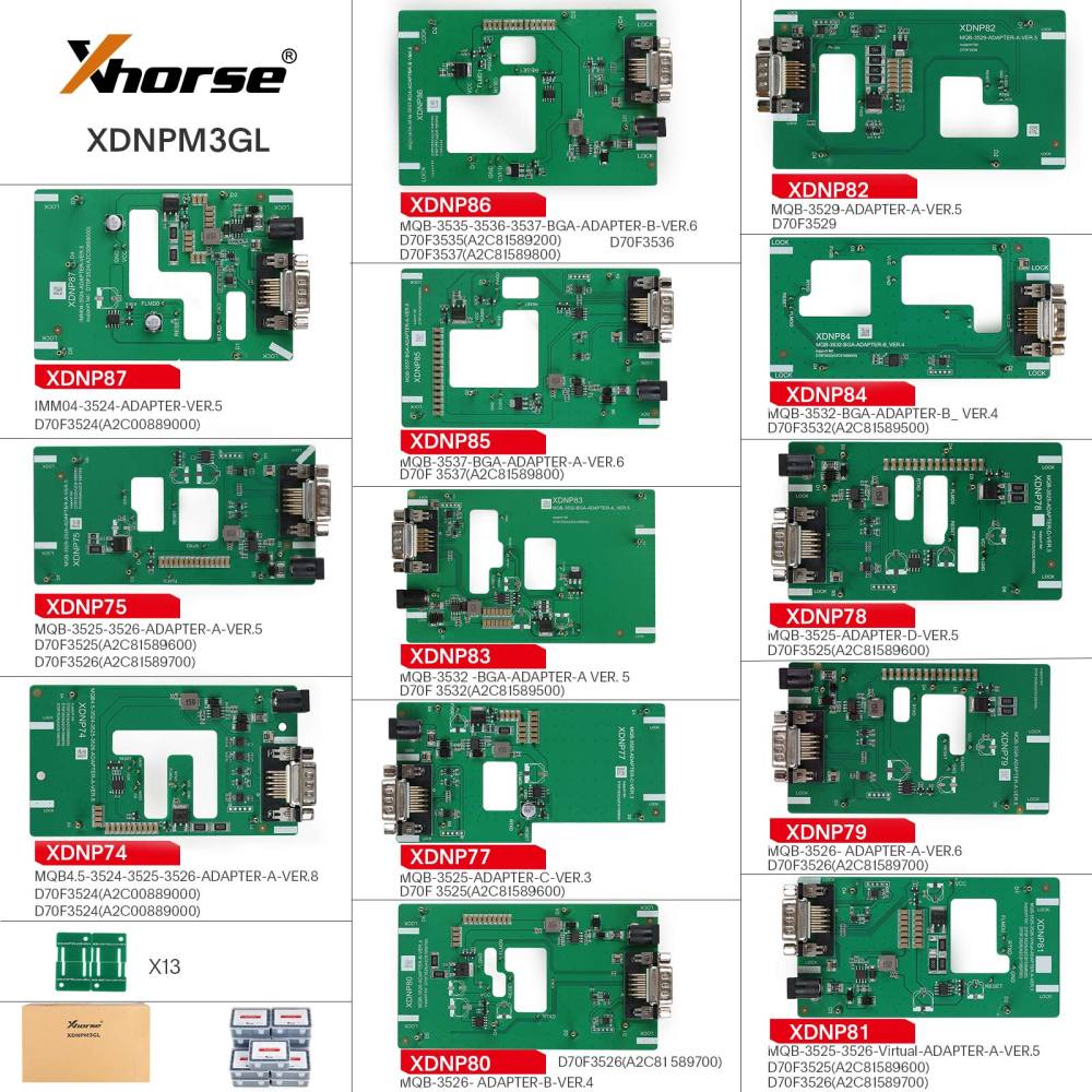 New Arrivals Xhorse XDNPM3GL MQB48 adapter Without Soldering Adapters Full Package 13pcs For Multi-Prog/VVDI Prog/Key Tool Plus