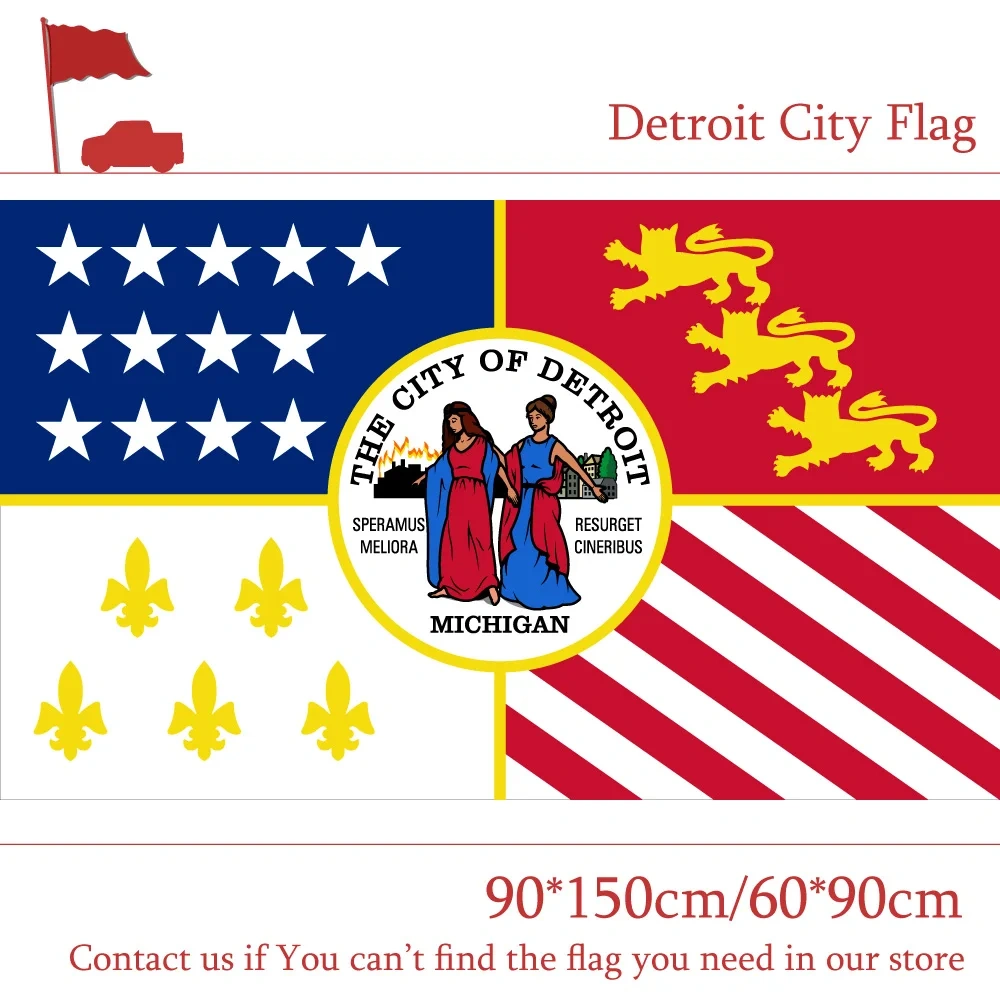 3x5 Feet Custom High-quality Banners USA Michigan Detroit City Flag 90*150cm 60*90cm Flag