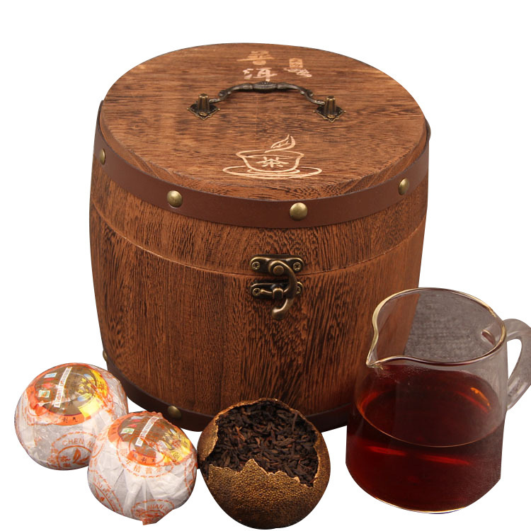 Pu erh tea, cooked tea, Xinhui specialty, citrus Pu tea, aged orange Pu tea, 420g wooden barrel
