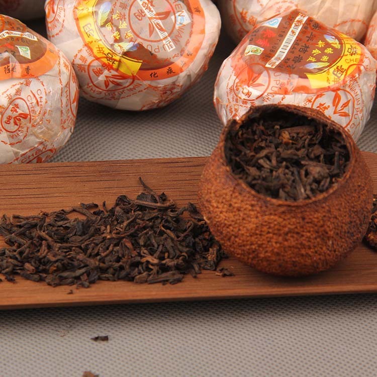 Pu erh tea, cooked tea, Xinhui specialty, citrus Pu tea, aged orange Pu tea, 420g wooden barrel