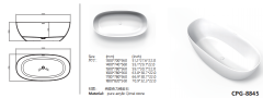 Smooth Surface Freestanding Acrylic Bathtub Fiberglass Resin Bathtub for Hotel or Home