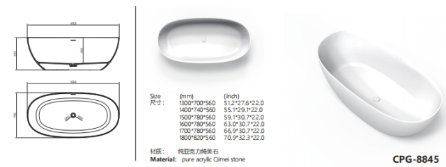 Smooth Surface Freestanding Acrylic Bathtub Fiberglass Resin Bathtub for Hotel or Home