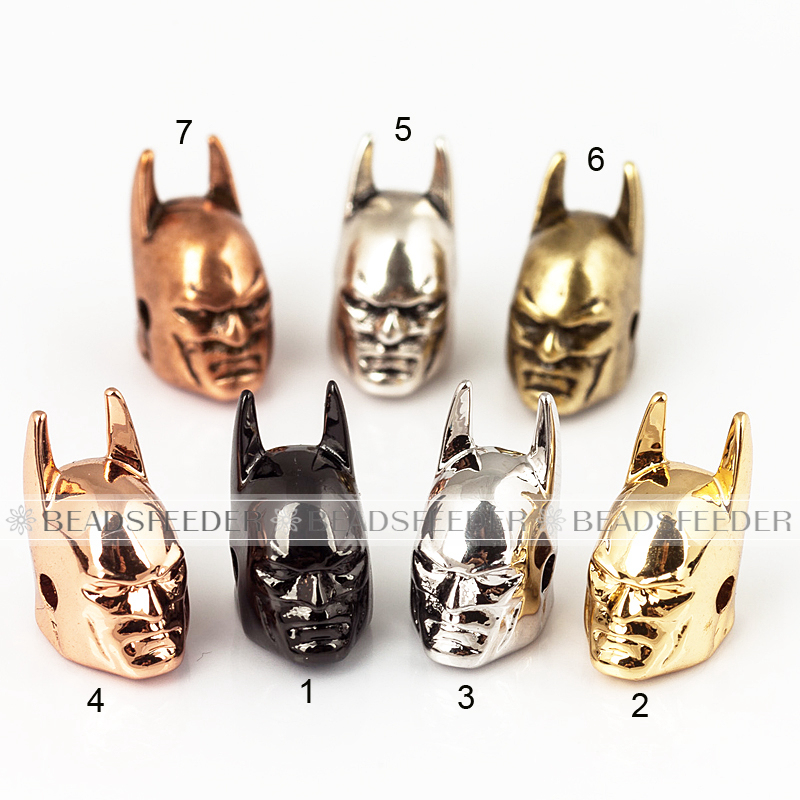 Batman SuperHero bead,Gold Silver Black Gun Rose Gold Charm Beads Fit Men Bracelet Making Fashion Jewelry Findings DIY Beads ,13mm，1pc