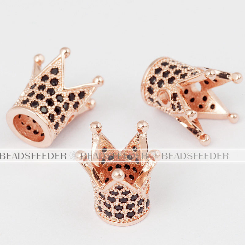 Brass base King Crown,Micro Pave Cubic Zirconia Beads, Lead Free & Nickel Free