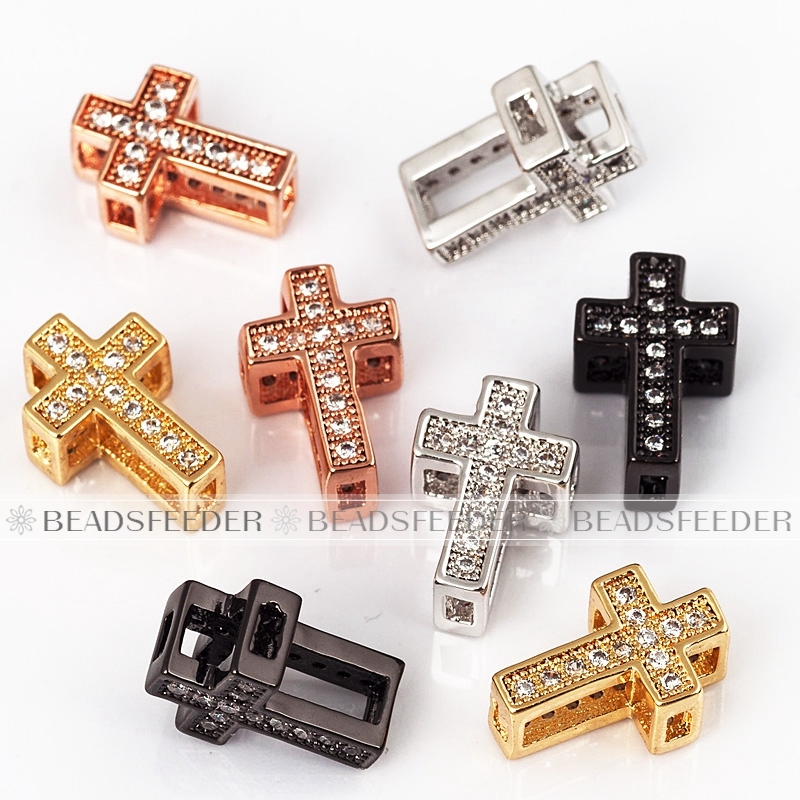 Cross bead with clear Zirconia , 11mm,1pc