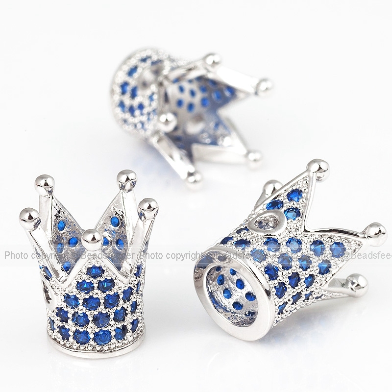 King Crown beads with blue Zirconia,13mm, 1pc