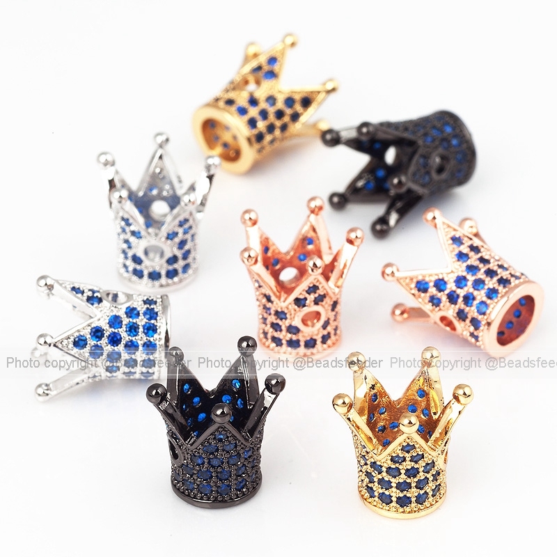 King Crown beads with blue Zirconia,13mm, 1pc
