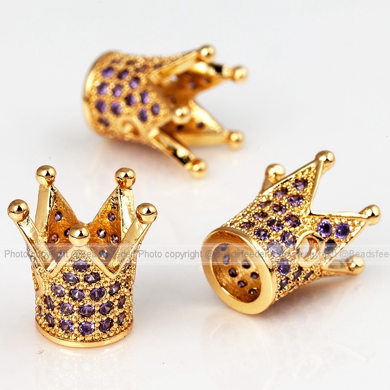 King Crown beads with violet Zirconia,13mm, 1pc
