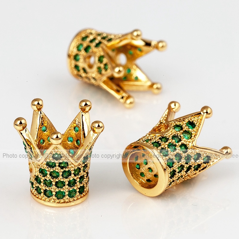 King Crown beads with green Zirconia,13mm, 1pc