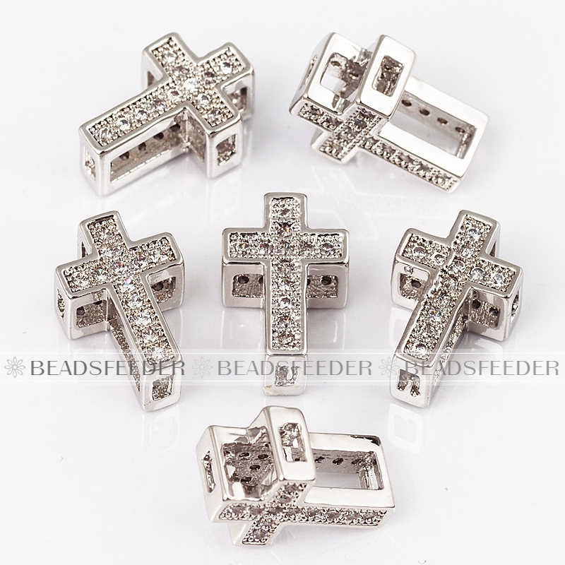 Cross bead with clear Zirconia , 11mm,1pc