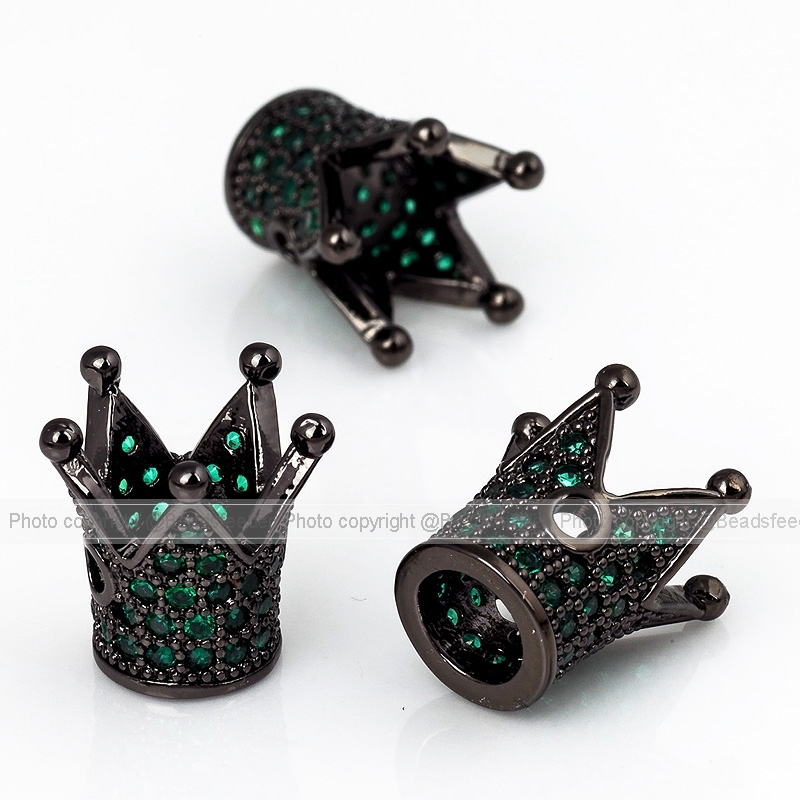 King Crown beads with green Zirconia,13mm, 1pc