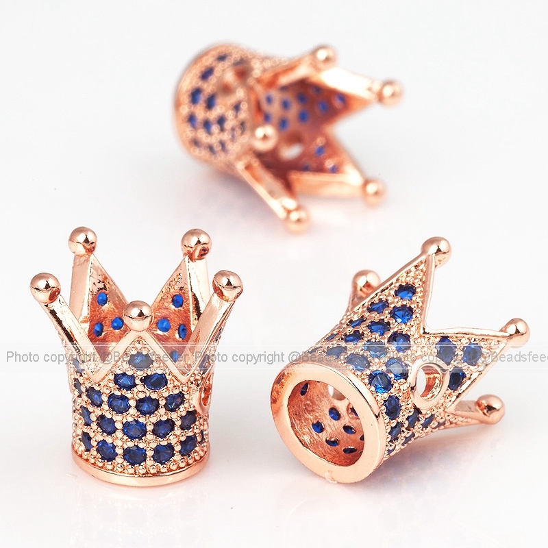 King Crown beads with blue Zirconia,13mm, 1pc