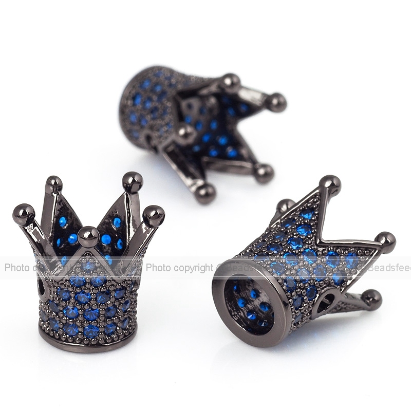 King Crown beads with blue Zirconia,13mm, 1pc