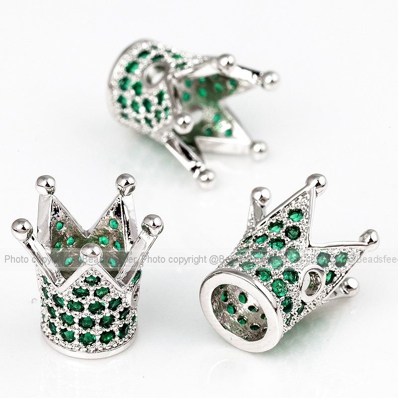 King Crown beads with green Zirconia,13mm, 1pc