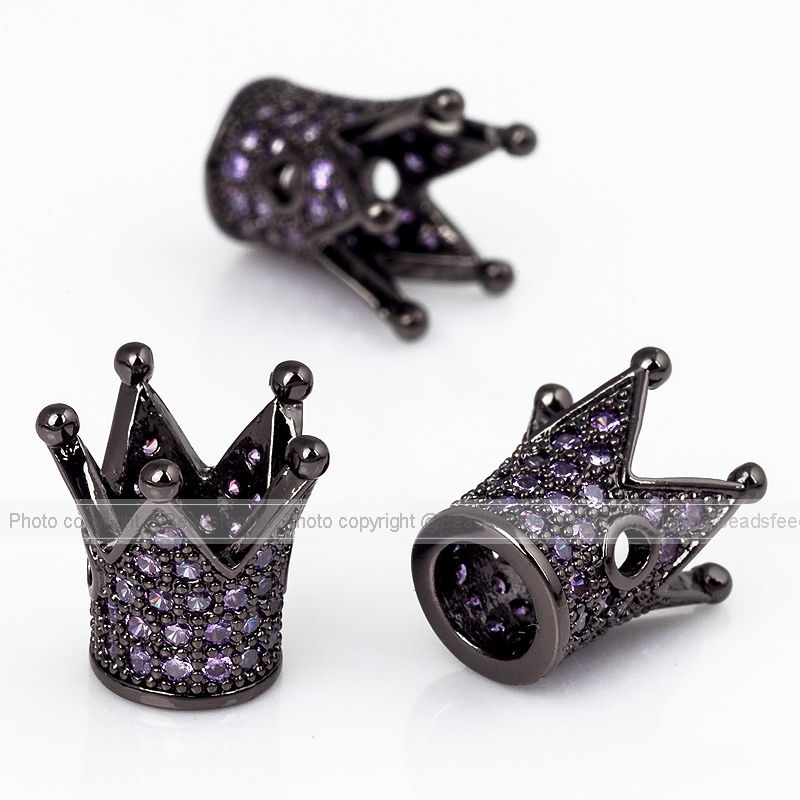 King Crown beads with violet Zirconia,13mm, 1pc