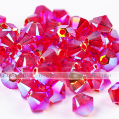 50pcs Austrian Crystal Beads, 5301 4mm, Bicone beads, Light siam AB2X / 227AB2X , Size: about 4mm long, 4mm wide, Hole: 1mm
