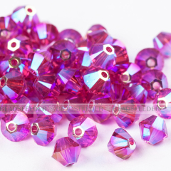 50pcs Austrian Crystal Beads, 5301/5328 4mm, Bicone beads,  Fuchsia AB2X / 502AB2X, Size: about 4mm long, 4mm wide, Hole: 1mm