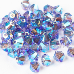 50pcs Austrian Crystal Beads, 5301/5328 4mm, Bicone beads, Tanzanite AB2X / 539AB2X, Size: about 4mm long, 4mm wide, Hole: 1mm