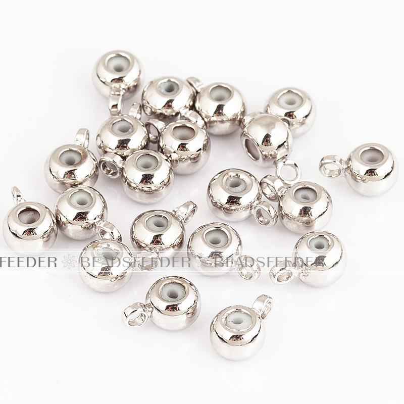 Pack 5 Stopper beads with loop  ,shinny finish,with Rubber silicone inernal Ring,Gasket for bracelet and Necklace, 6x4mm, Hole size 0.8mm