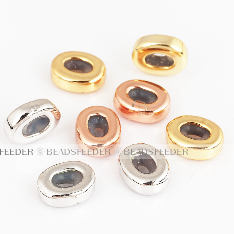 Pack 5 Stopper beads ,shinny finish,with Rubber silicone inernal Ring,Gasket for bracelet and Necklace, 9x7x3mm, Hole size 2x1mm