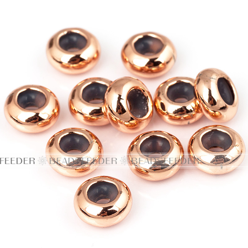 Pack 5 donut shape stopper beads,shinny finish,with Rubber silicone inernal Ring,Gasket for bracelet and Necklace, 7x3.5mm, Hole size 1.6mm