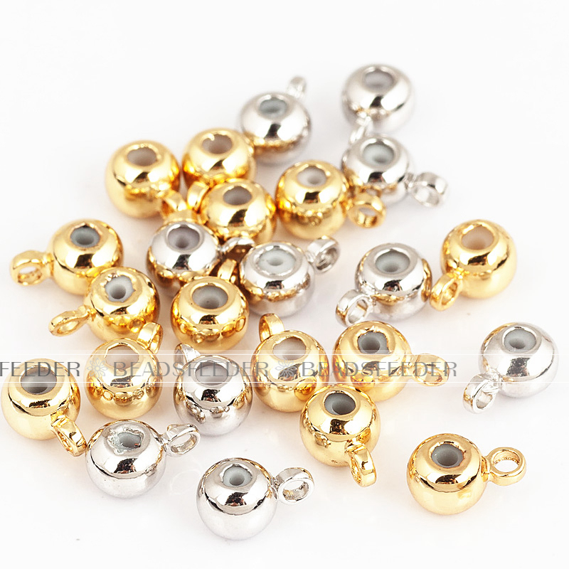 Pack 5 Stopper beads with loop  ,shinny finish,with Rubber silicone inernal Ring,Gasket for bracelet and Necklace, 6x4mm, Hole size 0.8mm