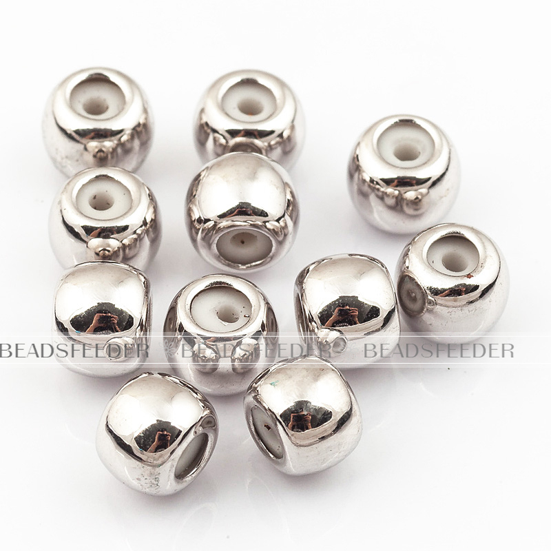 Pack 5 barrel shape stopper beads,shinny finish,with Rubber silicone inernal Ring,Gasket for bracelet and Necklace, 6x5mm, Hole size 1mm