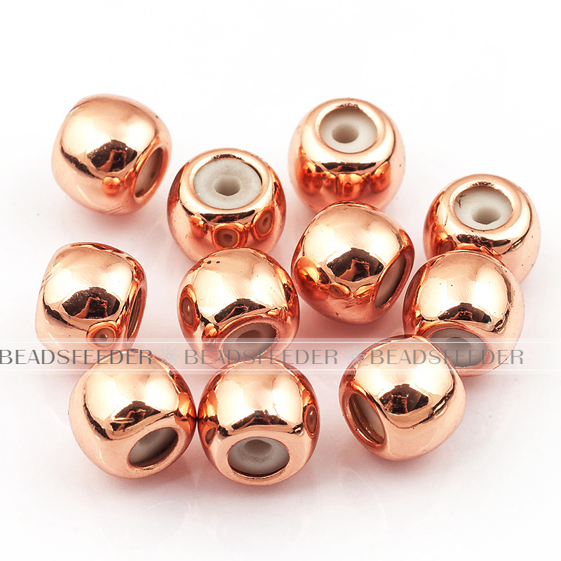 Pack 5 barrel shape stopper beads,shinny finish,with Rubber silicone inernal Ring,Gasket for bracelet and Necklace, 6x5mm, Hole size 1mm