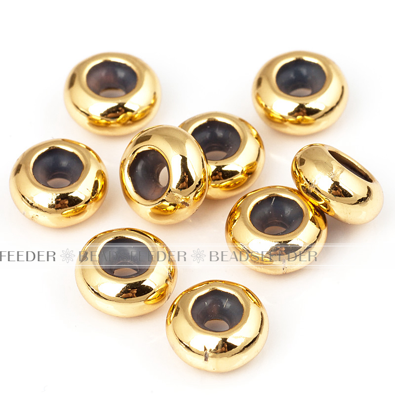 Pack 5 donut shape stopper beads,shinny finish,with Rubber silicone inernal Ring,Gasket for bracelet and Necklace, 8x4mm, Hole size 1.6mm