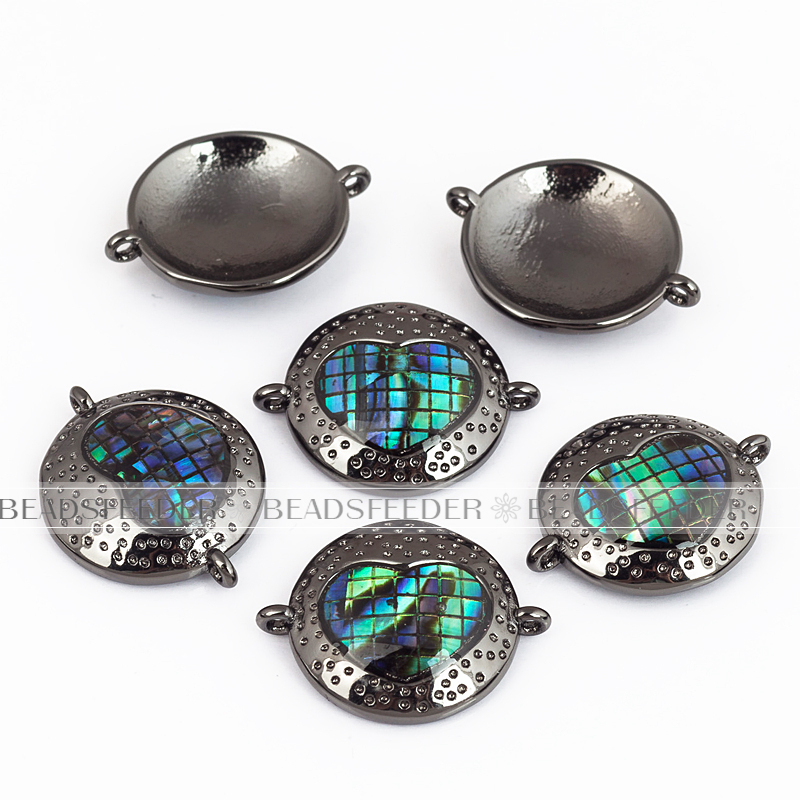 Heart connector，with abalone shell chips , space connector ,18x14mm 1pc