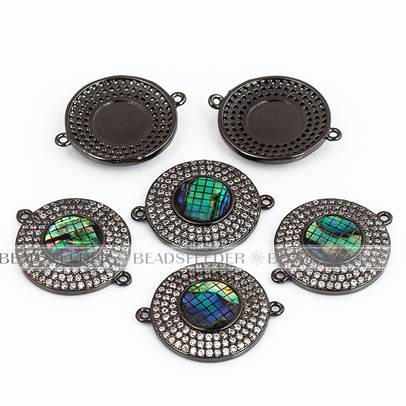 Evil eye connector，with abalone shell chips，clear CZ micro pave , space connector ,23x18.5mm