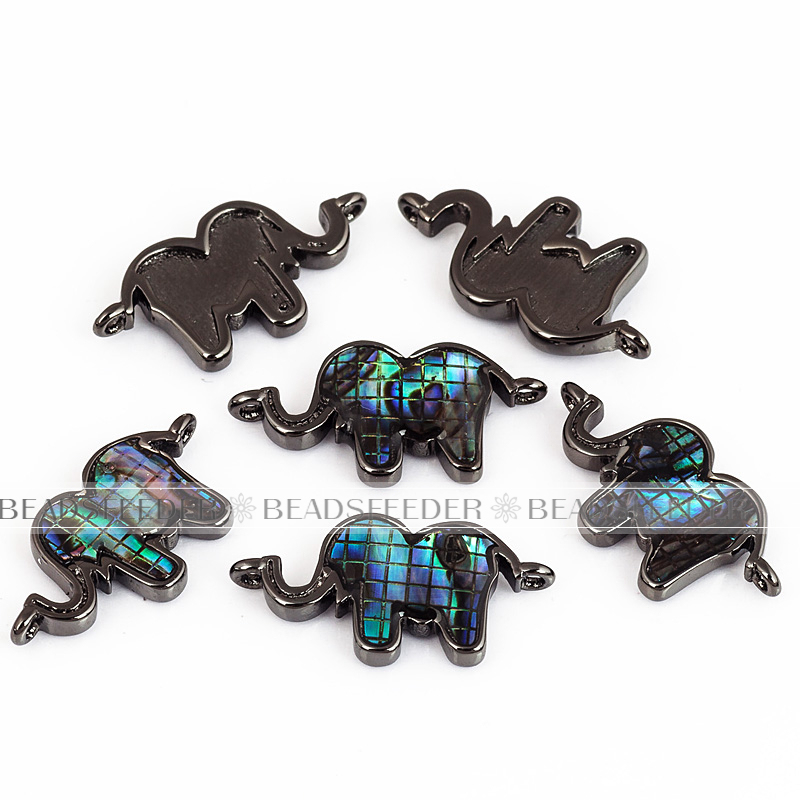 Elephant link connector，with abalone shell chips，clear cubic zirconia CZ micro pave , space connector ,20x10mm