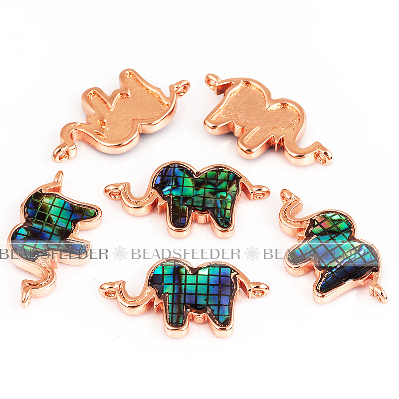Elephant link connector，with abalone shell chips，clear cubic zirconia CZ micro pave , space connector ,20x10mm