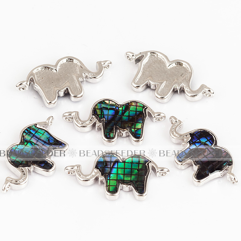Elephant link connector，with abalone shell chips，clear cubic zirconia CZ micro pave , space connector ,20x10mm