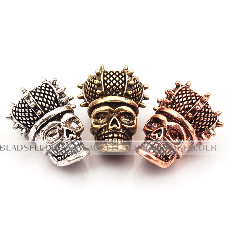 King crown Skull Bead ,bronze Skull Bead,Paracord Bead Skull Charm, fit for EDC Survival Bracelet Keychain Lanyard,22x17x15mm