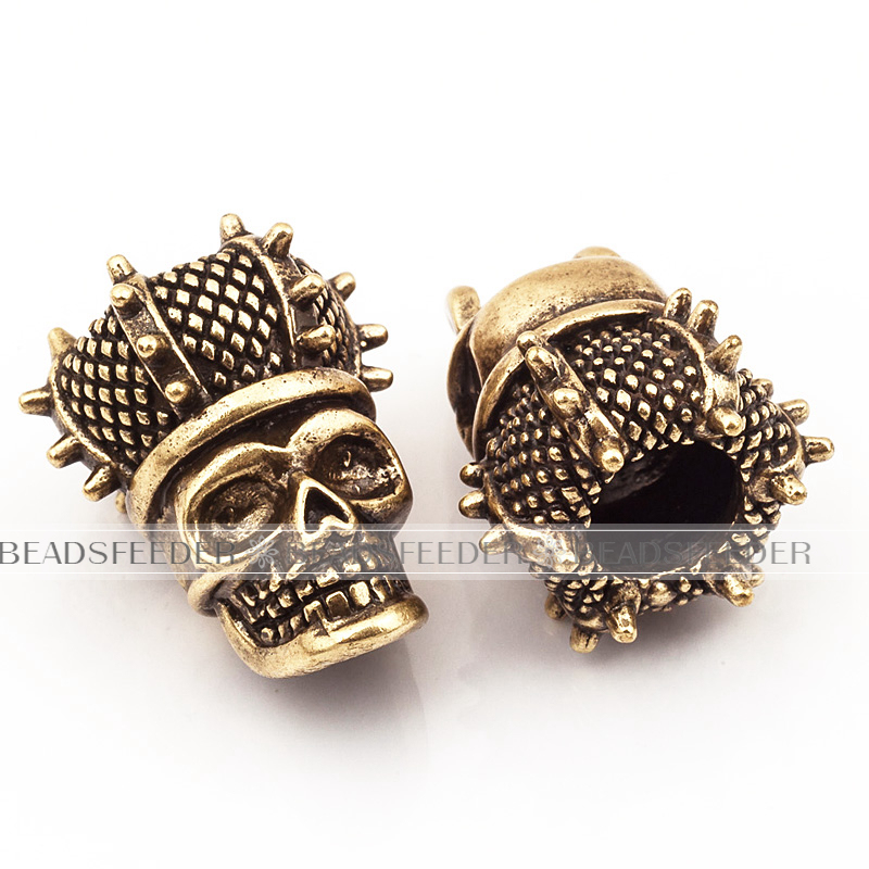 King crown Skull Bead ,bronze Skull Bead,Paracord Bead Skull Charm, fit for EDC Survival Bracelet Keychain Lanyard,22x17x15mm