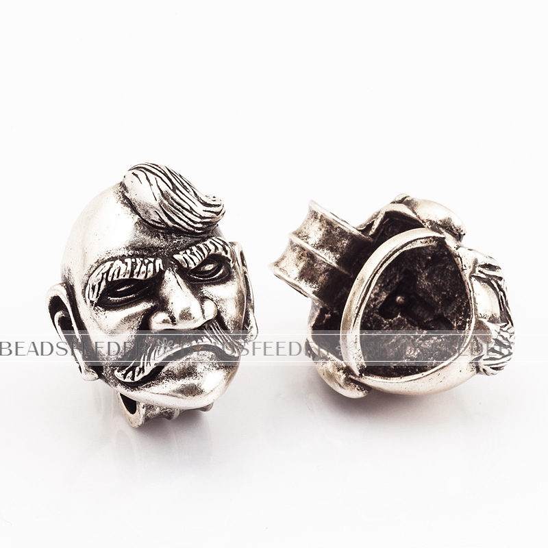 Very man Head Bead,antique style 550 Paracord Bead Skull Charm,fit for EDC Survival Bracelet Lanyard,23x19x17.5mm