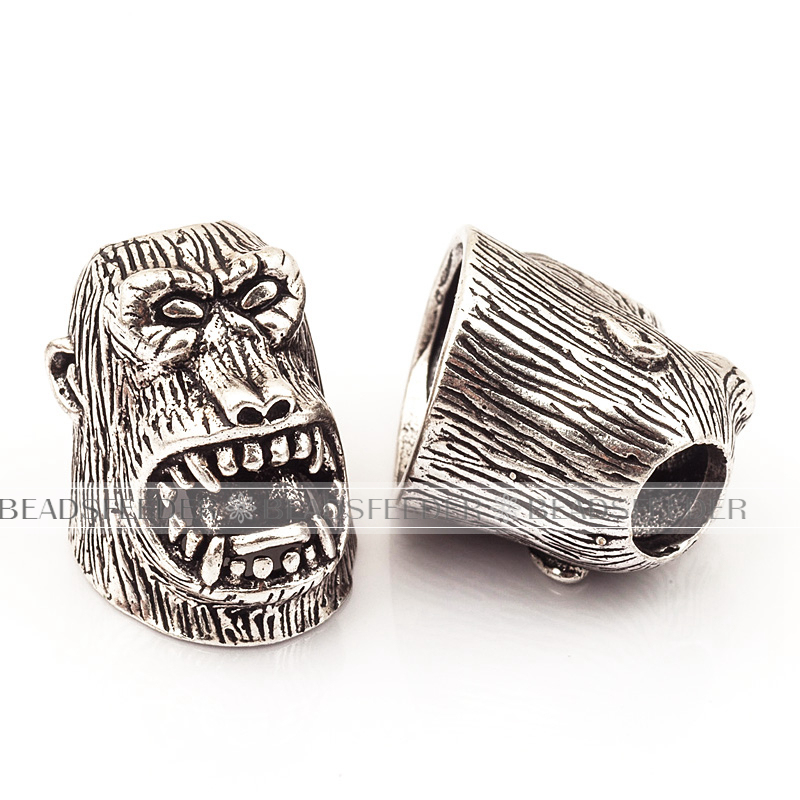 Roar angry Orangutan Head Bead,antique style 550 Paracord Bead Skull Charm,fit for EDC Survival Bracelet Lanyard,25x13x4mm