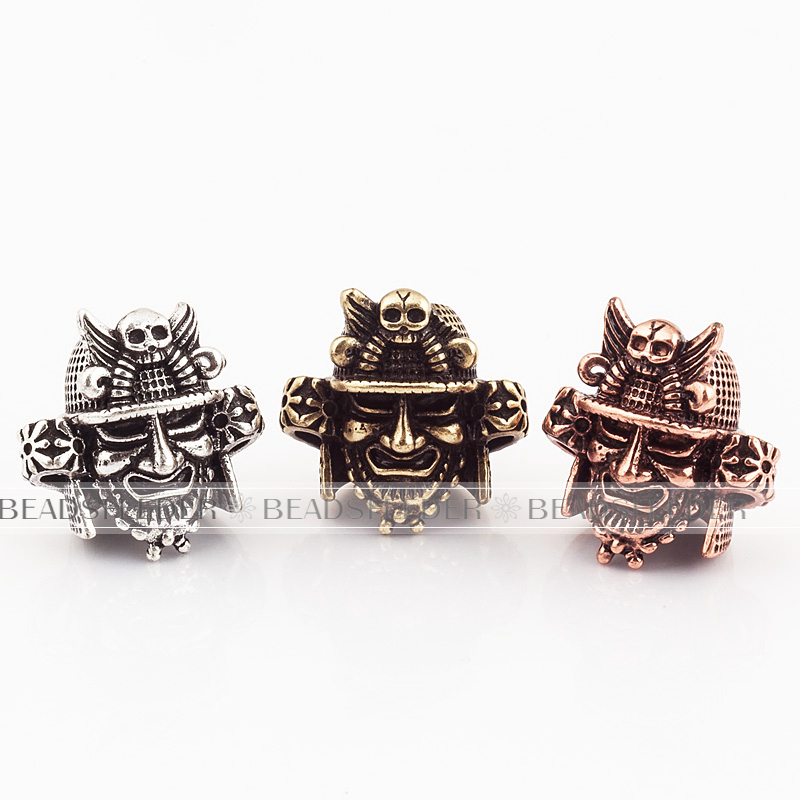 Lanyard Charm Samurai Helmet Bead,Antique Viking Pirate Skull Bead,Paracord Bead Skull Charm, fit for EDC Survival Bracelet ,20x19x13mm , 1pc