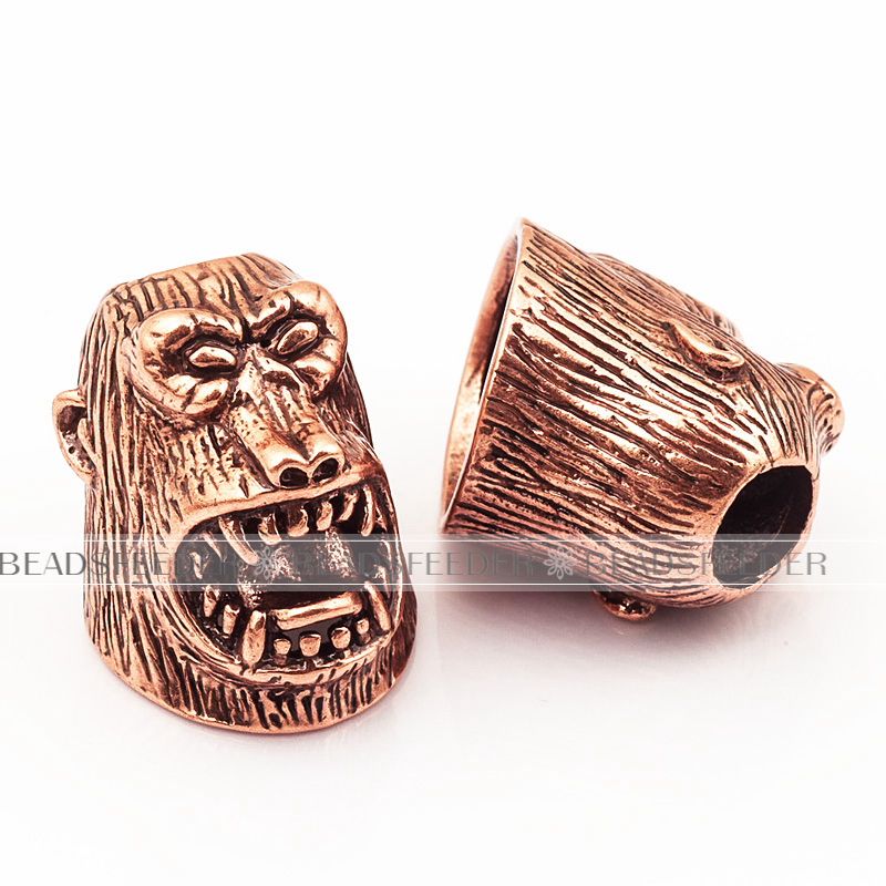 Roar angry Orangutan Head Bead,antique style 550 Paracord Bead Skull Charm,fit for EDC Survival Bracelet Lanyard,25x13x4mm