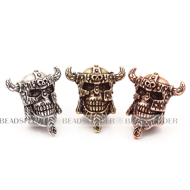Skull helmet Bead ,Antique Viking Pirate Skull Bead,Paracord Bead Skull Charm, fit for EDC Survival Bracelet Keychain Lanyard,24mm