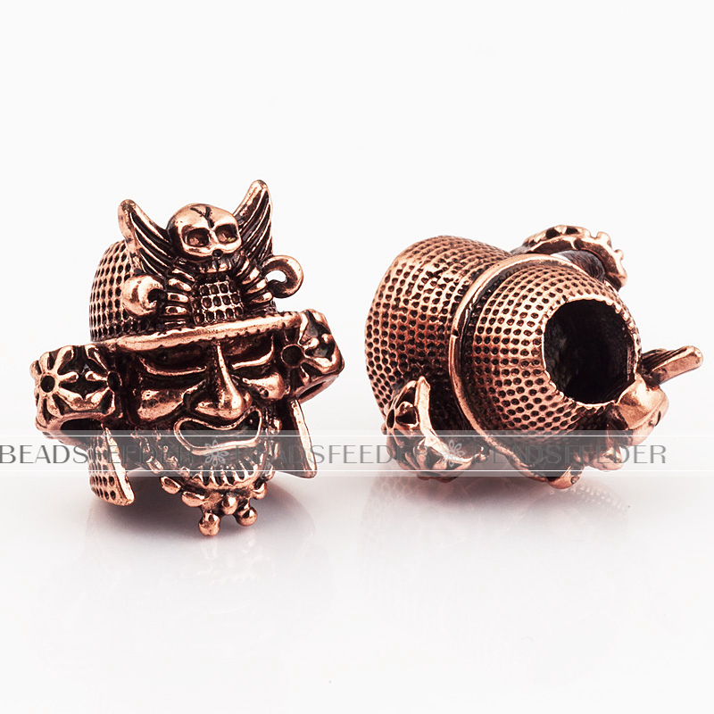 Lanyard Charm Samurai Helmet Bead,Antique Viking Pirate Skull Bead,Paracord Bead Skull Charm, fit for EDC Survival Bracelet ,20x19x13mm , 1pc