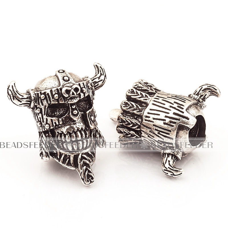 Skull helmet Bead ,Antique Viking Pirate Skull Bead,Paracord Bead Skull Charm, fit for EDC Survival Bracelet Keychain Lanyard,24mm