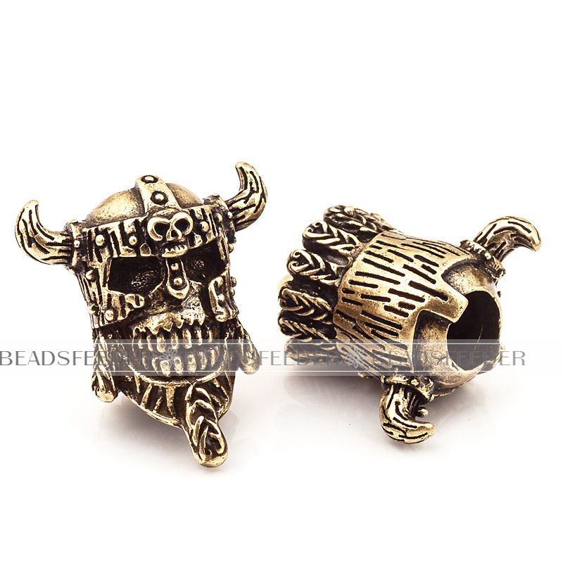 Skull helmet Bead ,Antique Viking Pirate Skull Bead,Paracord Bead Skull Charm, fit for EDC Survival Bracelet Keychain Lanyard,24mm