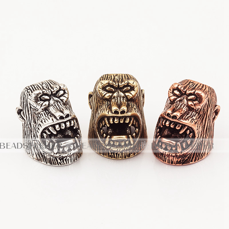Roar angry Orangutan Head Bead,antique style 550 Paracord Bead Skull Charm,fit for EDC Survival Bracelet Lanyard,25x13x4mm