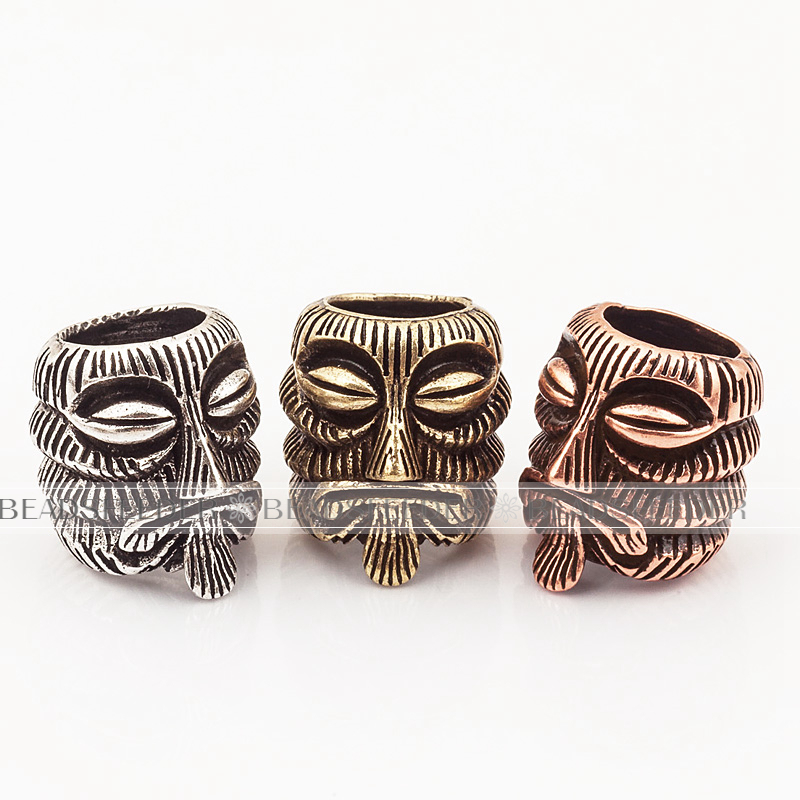 Evil skull mask Head Bead,antique style 550 Paracord Bead Skull Charm,fit for EDC Survival Bracelet Lanyard,17x15x15.5mm