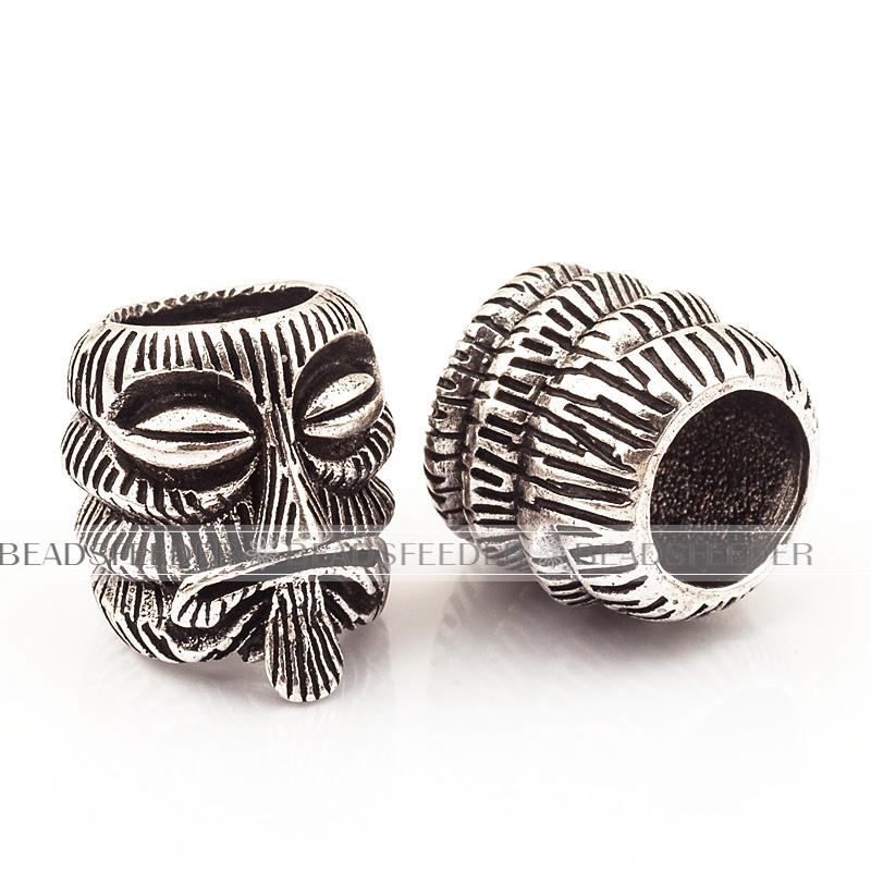 Evil skull mask Head Bead,antique style 550 Paracord Bead Skull Charm,fit for EDC Survival Bracelet Lanyard,17x15x15.5mm