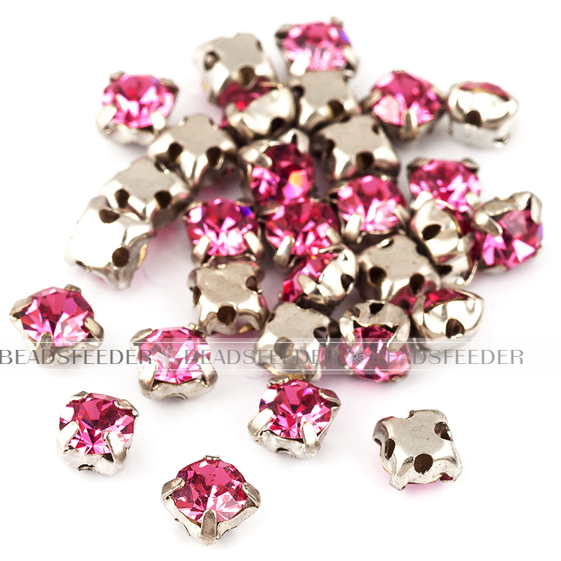 Pack 20 Austrian Crystal sew on stone, Rose (209) , 4mm x 4mm ,Hole: 0.8mm