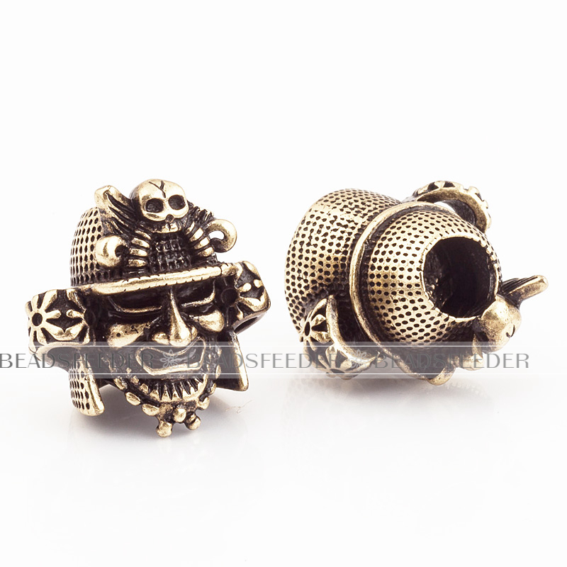 Lanyard Charm Samurai Helmet Bead,Antique Viking Pirate Skull Bead,Paracord Bead Skull Charm, fit for EDC Survival Bracelet ,20x19x13mm , 1pc