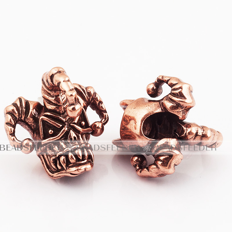 Clown Skull Bead,black CZ paved,antique style Paracord Bead Skull Charm,fit for EDC Survival Bracelet Lanyard,22x22x20mm